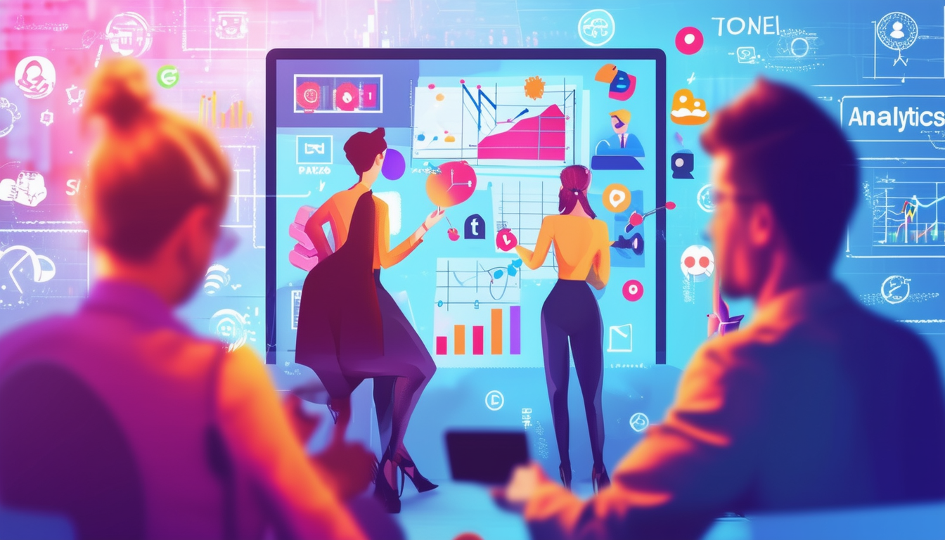 A vibrant image of a marketing team brainstorming 